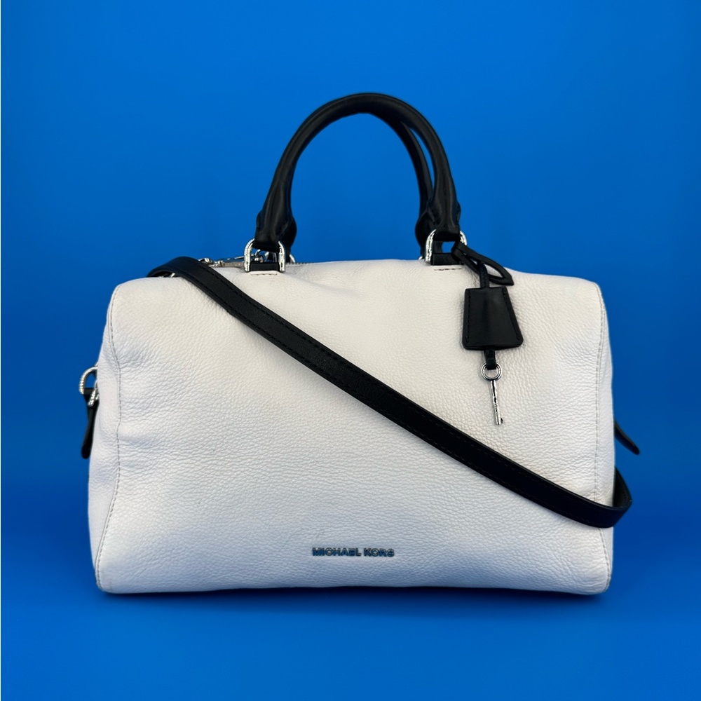 Michael Kors White Pebbled & Black Leather Satchel